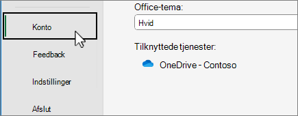 Menupunktet Konto i Backstage-visningen markeret