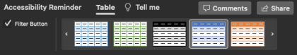 Gruppen Tabeltypografier i Excel til Mac