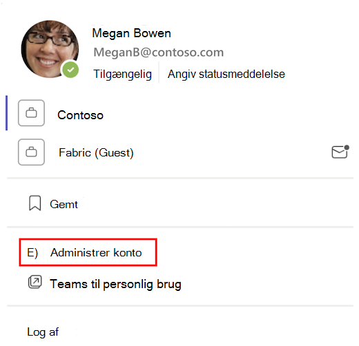 På et profilkort fremhæver et rødt felt Administrer konto.