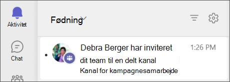 Teams – en ekstern kanal er blevet delt med dit teamaktivitetsfeed