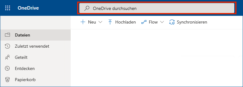 OneDrive for Business Online mit Suchleiste oben