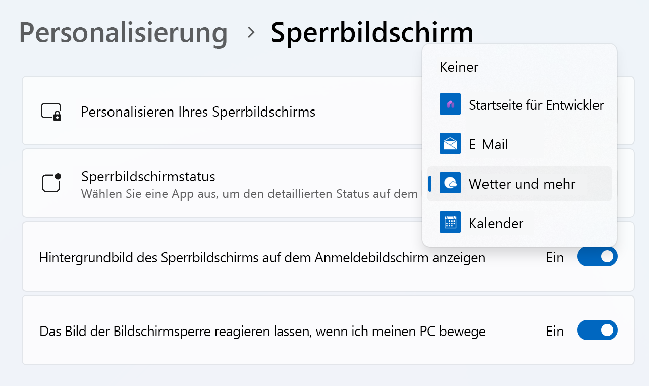 Detaillierte Statuseinstellungen für den Windows 11-Sperrbildschirm