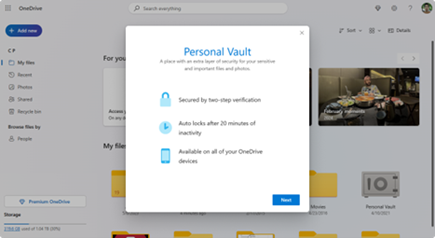 Personal Vault richtet Features ein.