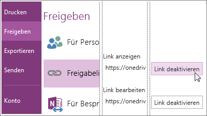 Screenshot: Deaktivieren eines Links in OneNote 2016