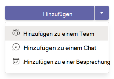 Hinzufügen einer App in der Teams-Dropdownliste