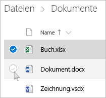 Screenshot der Auswahl einer Datei in der Listenansicht auf OneDrive