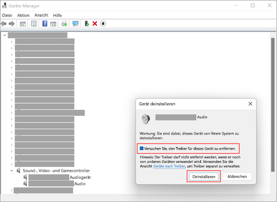 Deinstallieren Sie ein Audiogerät in Geräte-Manager in Windows 11.