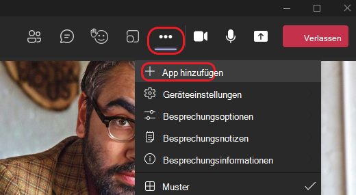 Abbildung: Hinzufügen einer App während einer Teams-Besprechung