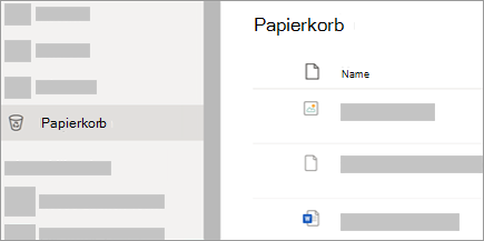 Ein Screenshot, der die Registerkarte "Papierkorb" auf OneDrive.com zeigt.