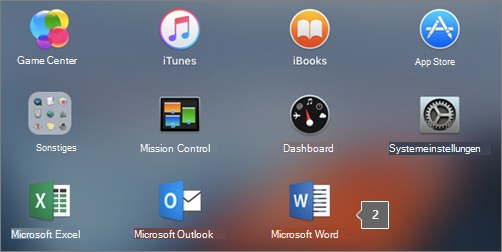 Zeigt das Microsoft Word-Symbol in einem Ausschnitt der Launchpads