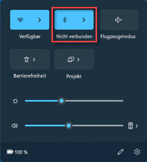 Die Bluetooth-Schaltfläche befindet sich in den Schnelleinstellungen im Status „Nicht verbunden“.
