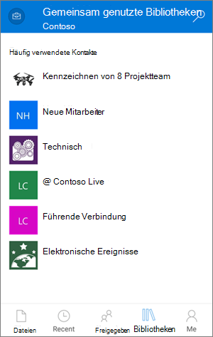 Zugreifen auf Bibliotheken über die mobile OneDrive for Business App