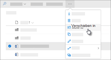 Screenshot des Befehls "Verschieben in" in OneDrive for Business