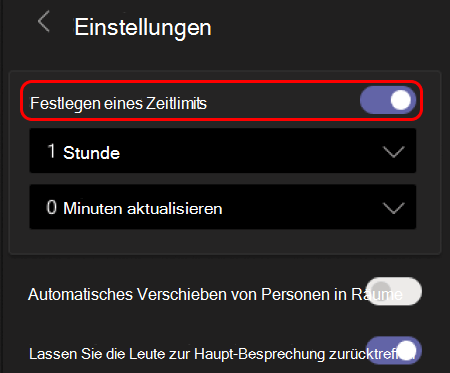 Abbildung zeigt, wie Sie das Zeitlimit für Gruppenräume festlegen.