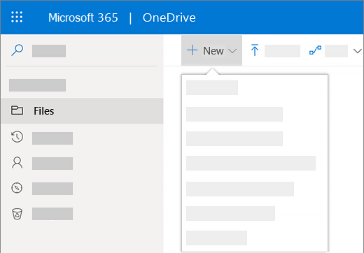 Screenshot vom Auswählen des Menüs "Neu" zum Erstellen eines neuen Dokuments in OneDrive for Business