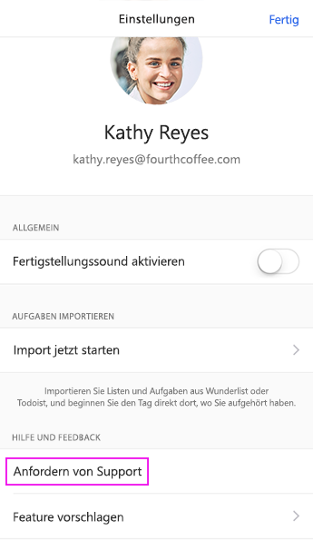 Tippen Sie auf "Support anfordern"