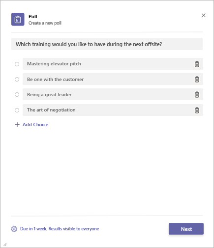 Δημιουργία ψηφοφορίας στην εφαρμογή Poll του Microsoft Teams