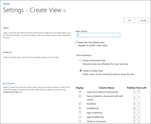 Create View Settings page