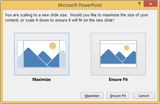 Slide size scaling message