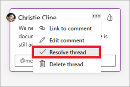 resolve comment button