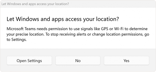 Screenshot of the prompt asking the user to allow an app to access location.