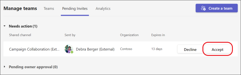 Teams - accept a shared channel team invitation