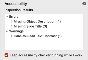 Inspection results pane