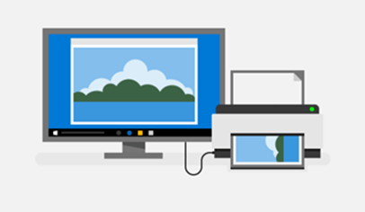 A drawing of a printer connected to a computer..