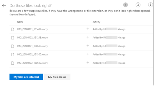 Screenshot of the Do these files look right screen on the OneDrive website