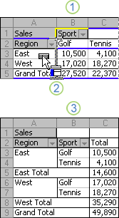 Example of changing the layout of a PivotTable report