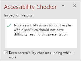 The Accessibility Checker pane with the "Keep accessibility checker running while I work" checkbox
