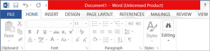 Shows Unlicensed Product in the red title bar, the disabled interface, and the message banner