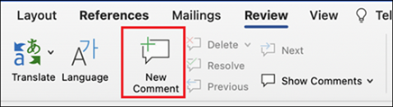 New comment button in ribbon