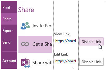 Enable or disable a sharing link