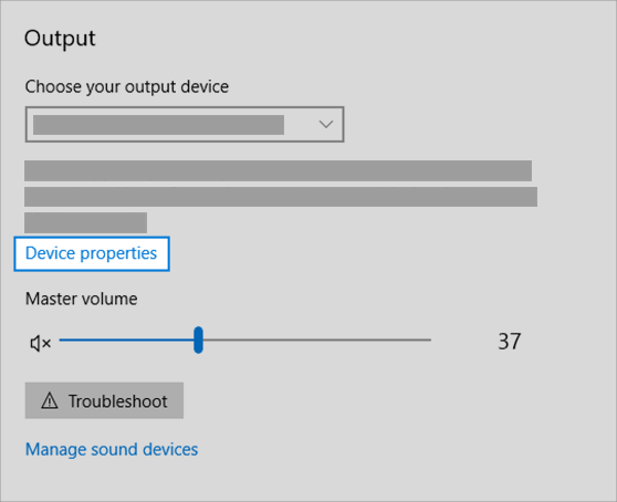 sound output device properties link in sound menu