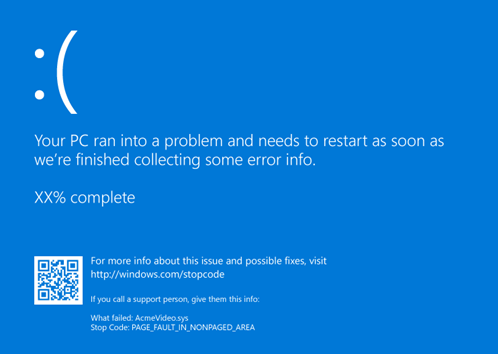 Screenshot of typical Blue Screen Error