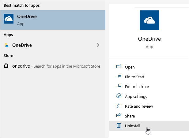 Uninstalling OneDrive Store app