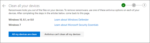 Screenshot of the Clean all your devices screen on the OneDrive website