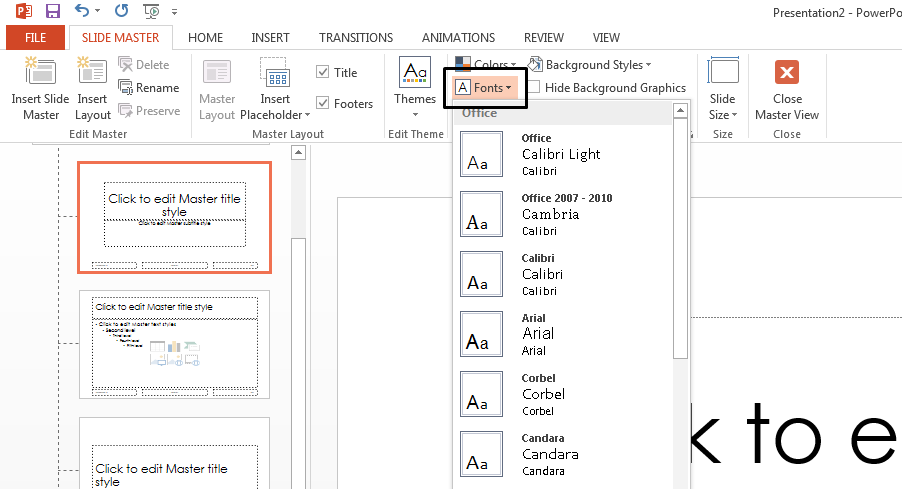 From the Fonts drop-down menu, you can select the font you want.