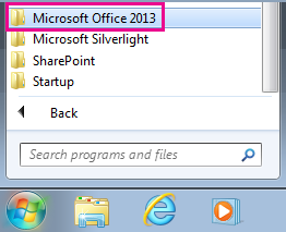 Office 2013 group under All Programs in Windows 7