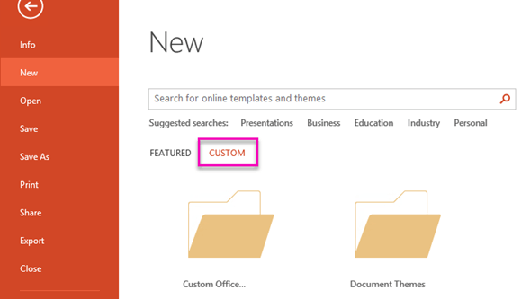 On the File New page, select Custom to access the template you created.