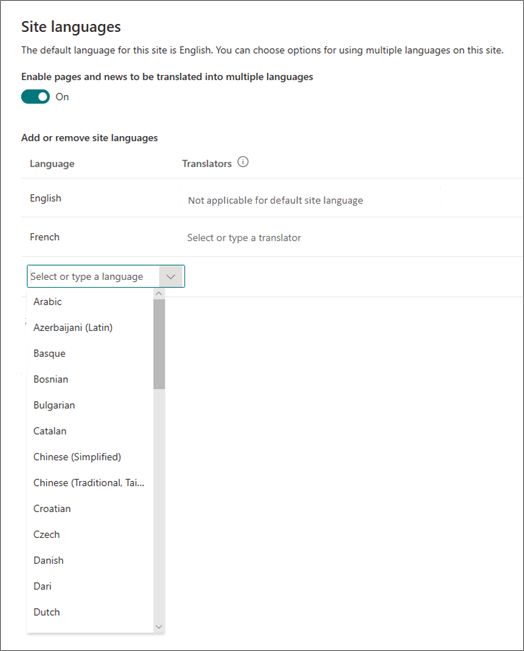 Site language settings