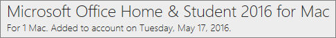 How the Mac version of Office 2016 appears on Office.com/myaccount