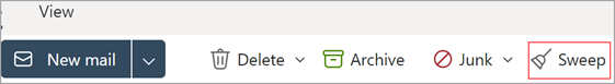 Image showing sweep outlined in red on the new Outlook for Windows ribbon