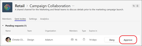 Teams - approve external team for shared channel