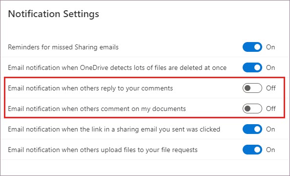 OneDrive Notification settings