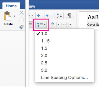 On the Home tab, Line Spacing is hightlighted