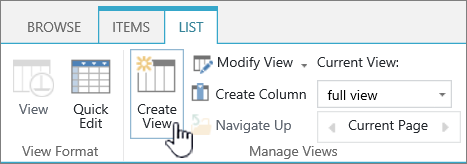 The SharePoint Library Create view  button on ribbon.