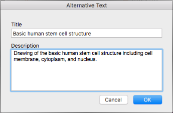 Alt text dialog for OneNote on Mac.