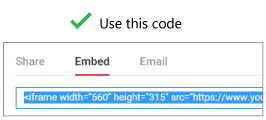 To work correctly, the code you use to embed your video must begin with either "iFrame" or "<object".